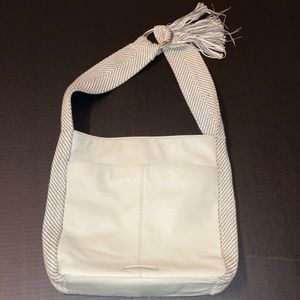 Lucky brand off white/ grayish leather and suede bag